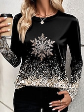 Noël Femmes T-shirt Graphique Motif de flocon de neige ancien Mode Élégant manche longue Col ras du cou Col rond Hauts Réguliers Quotidien Week-end Imprimé Rose Claire Bleu Violet Dorée Vert Ét abordables Hauts de Noël-Noël Femmes T-shirt Graphique Motif de flocon de neige ancien Mode Élégant manche longue Col ras du cou Col rond Hauts Réguliers Quotidien Week-end Imprimé Rose Claire Bleu Violet Dorée Vert Ét