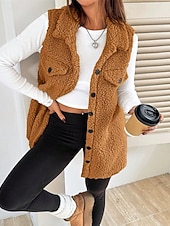 abordables Vestes Sherpa-Femmes Veste en Polaire Veste Décontractée Chaud Confortable Avec Poches Boutons Mode Extérieur Uni Sortir Week-end Simple Boutonnage Régulier Revers Coupe régulière manche longue Vêtements