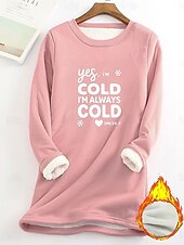 abordables Sudaderas forradas de forro polar-Sudadera para mujer, con letras estampadas, cálida, informal, afelpada, de manga larga, cuello redondo, tops largos, estilo urbano, informal, rosa claro, negro, rosa oscuro, azul, primavera, otoño e