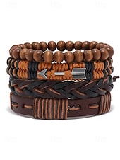 preiswerte Herrenschmuck-Herren-Armbandset aus Leder mit Perlen – mehrlagiger gewebter Retro-Armbandschmuck für den lässigen Stil und als Weihnachtsgeschenk