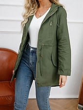 levne Ležérní parka-Dámské Zimní kabát Trenčkot Zahřívací Pohodlné Zip Kapsy Na běžné nošení Bez vzoru Dovolená Denní nošení Jdeme ven Víkend Dlouhé Kapuce Běžný Dlouhý rukáv Svrchní oděvy Černá Bílá Fialová Podzim Zima
