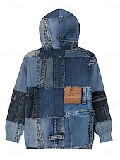 abordables Sudaderas a Rayas y Geométricas-Mujer Sudadera con capucha Pullover Retazos Estampado Bolsillo delantero Graphic Geométrico Punk Activo Vintage Manga Larga Con Capucha Tops regulares Calle Uso Diario Azul Piscina Azul vaquero