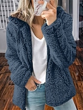 economico Giacche Foderate in Pile-Per donna Cappotto Teddy Confortevole Traspirante Tasca Casual Semplice Vacanza Streetwear Casuale Abbigliamento quotidiano Cerniera Regolare Con Cappuccio Vestibilità regolare Manica Lunga Capispalla