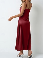 voordelige Eenvoudige jurk-Dames Halflange jurk Satijnen Jurk Feestjurk Cocktail jurk Slipdress Modieus Modern Buiten Avond Feest Feest Normale pasvorm Effen Mouwloos hihnat Lichtgroen Wijn Donkergroen Paars Lente Herfst