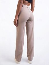 billiga byxor för kvinnor-Dam Kinesiska Rak Streetwear Ledigt Fullängd Medium Midja Slät Ficka Elastisk midja Bekväm Microelastisk Utomhus Semester Dagligen Mörkbrun Ametist Svart Brun Vår Höst Normal