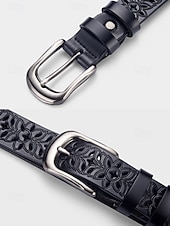 abordables Ceinture pour femme-Ceinture en cuir véritable pour femme – motif floral vintage sculpté avec boucle en métal, accessoire de taille rétro pour jeans, robes et tenues décontractées