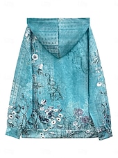 levne Boho topy-Dámské Mikiny na zip Zip Kapsy Tisk Květinový Grafika Etno Módní Na běžné nošení Dlouhý rukáv Kapuce Běžné topy Ležérní ulice Na den Kaštanově hnědá Tmavomodrá Světle modrá Podzim Zima