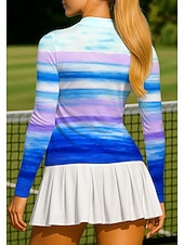 billige Dame skjorte-Dame Geometrisk Gradert Stribe Topper Sportsskjorte Tennisskjorte Tennistopp Langermet Glidelås Blomster UPF50+ UV-bestandig Høy Elastisitet Fukttransport Pustende Volleyball Tennis Golf Rund Høy