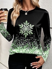 Noël Femmes T-shirt Graphique Motif de flocon de neige ancien Mode Élégant manche longue Col ras du cou Col rond Hauts Réguliers Quotidien Week-end Imprimé Rose Claire Bleu Violet Dorée Vert Ét abordables Hauts de Noël-Noël Femmes T-shirt Graphique Motif de flocon de neige ancien Mode Élégant manche longue Col ras du cou Col rond Hauts Réguliers Quotidien Week-end Imprimé Rose Claire Bleu Violet Dorée Vert Ét
