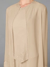 abordables Costumes-pantalons pour maman-Pantalon de mariage à la plage ensemble de 3 pièces mère de la mariée invitée de mariage formelle élégante grande taille avec encolure bateau longueur au sol manches longues enveloppe incluse avec
