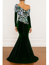  Mermaid Trumpet Floor Length Beaded Eembroidered Formal Dresses Mother of the Bride Dress Prom Dresses Evening Gown Ball Gown Formal Dress Elegant Vintage Long Sleeve One Shoulder Wedding Formal