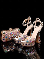 cheap Platform Sandals-Women's Rhinestone Platform High Heel Sandals with Matching Clutch - Sparkly Formal Dress Shoes for Cocktail Parties, Weddings and Elegant Events