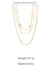 abordables Collar de mujer-Collar de cruz navideña para mujer, cadena de oro en capas con colgante de perla y diamantes de imitación, elegante joyería navideña para fiestas, bodas y regalos.