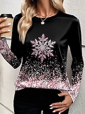 Noël Femmes T-shirt Graphique Motif de flocon de neige ancien Mode Élégant manche longue Col ras du cou Col rond Hauts Réguliers Quotidien Week-end Imprimé Rose Claire Bleu Violet Dorée Vert Ét abordables Hauts de Noël-Noël Femmes T-shirt Graphique Motif de flocon de neige ancien Mode Élégant manche longue Col ras du cou Col rond Hauts Réguliers Quotidien Week-end Imprimé Rose Claire Bleu Violet Dorée Vert Ét