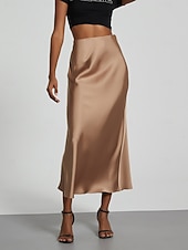 preiswerte Formelle Röcke-Damen Rock Figurbetont Elegant Mode Midi Hohe Taille Röcke Einfach Mikroelastisch Party Straße Schwarz Wein Khaki Dunkelgrau Frühling Satin Polyester