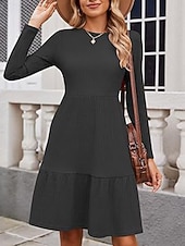 preiswerte Pulloverkleider-Damen Minikleid Pulloverkleid Freizeitkleid Modern Outdoor Täglich Ausgehen Normale Passform Einfach Langarm Rundhalsausschnitt Wein Braun Grün Grau Frühling Herbst