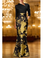 ieftine Rochii de seară sirenă-Trompetă / Sirenă Rochii de seara Elegant Rochie formală Oficial Nuntă Lungime Podea Manșon Lung Dantelate Buzunar Satin cu Imprimeu Floral 2025