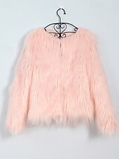 preiswerte Felle &amp; Leder-Damen Kunstpelzmantel Warm Bequem Pelze &amp; Leder Mode Einfach Urlaub Straße Ausgehen Wochenende Regulär Rundhalsausschnitt Normale Passform Langarm Oberbekleidung Schwarz Weiß Rosa Herbst Winter