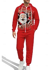 economico Tute da ginnastica-Natale Per uomo Felpa con cappuccio Tuta da Ginnastica Felpa con cappuccio con zip Coulisse Tasche Pantaloni Felpa con Cappuccio Felpa Autunno Bianco Rosso Allenamento in Palestra Casuale