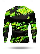 お買い得  ランニングTシャツとタンクトップ-男性用 コンプレッション・シャツ ランニングＴシャツ 3Dプリント 長袖 ベース層 抽象的 速乾性 ビデオ圧縮 パワーフレックス 吸汗性 ジムトレーニング アクティブトレーニング 運動 スポーツウェア アクティブウェア グリーン