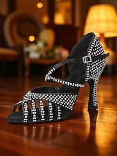 voordelige Latin dansschoenen-Groene danshakken met strass-bandjes voor dames - glinsterende sandalen in Gatsby-stijl voor balzalen en feestjes