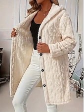 preiswerte Fleece-Futterjacken-Damen Sherpa-Jacke Bequem Atmungsaktiv Jacquard Elegant Lässig Einfach Urlaub Straße Lässig Alltagskleidung Einreihig Lang Mit Kapuze Normale Passform Langarm Oberbekleidung Beige Frühling Herbst