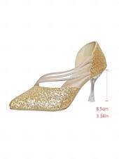 economico Pumps Classici-Scarpe con tacco a punta e glitter oro da donna: eleganti décolleté con tacco alto e cinturino per eventi formali e feste notturne