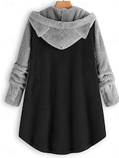 halpa Fleece-vuoratut takit-Naisten Sherpa takki Mukava Hengittävä Tasku Napit Vapaa-aika Tavallinen Loma Katu Kausaliteetti Arki-asut Yksirivinen Pitkä Hupullinen Loose Fit Pitkähihainen Päällysvaatteet Musta Punastuvan