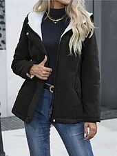 billiga Fleece-fodrade jackor-Dam Vinterkappa Fleece-jacka Bekväm Andningsfunktion Ficka Ledigt Slät Semester Gata Ledigt Dagliga kläder Dragkedja Normal Huva Normal Långärmad Ytterkläder Svart Blå Kaki Vår Höst