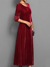 abordables Robe de cocktail-Femmes Robe Longue Maxi Robe Robe en Velours Robe Décontractée Robe de Cocktail Élégant Mode Moderne Quotidien Soirée Week-end Coupe régulière Uni Manche 3/4 Col ras du cou Noir Rouge Bleu Violet