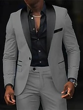 tanie Męskie klasyczne marynarki-Męskie Marynarka + spodnie wizytowe Marynarka Garnitury Biznes Spotkanie towarzyskie Wesele 2 elementy Moda Codzienny Wiosna Jesień Poliester Kolorowy blok Kieszeń Guziki Wygodny Guziki jednorzędowe