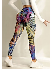 economico Leggings e collant da yoga-Per donna leggings da pilates Pantaloni fitness Leggings da palestra Tasche Bollo Tasche Laterali Pilates Palestra Allenamento in Palestra Pantaloni Collant Leggings Stampa Floreale Verde foresta