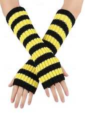 abordables Accessoires de Noël-Gants sans doigts à rayures de Noël pour femmes - tricot doux, rayures rouges et blanches, parfaits pour les fêtes de fin d&#039;année et les festivités hivernales