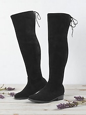 billige Mote støvler-Svarte damestøvletter med ekstra bred passform over kneet, stilige og komfortable støvler for store størrelser, perfekte for avslappet gatestil og høst-/vinterantrekk