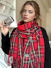 billige Skjerf for kvinner-Juleruteskjerf til dame, varmt vinterskjerf med tartan og frynser, koselig motetilbehør til høytidsfester og utendørs bruk