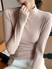 economico Colori solidi-Per donna Felpa Elegante Casual Morbido Colore Puro A Coste Dolcevita Lavorato a maglia Manica Lunga Top Regolari Maglia All&#039;aperto Quotidiano Weekend Nero Bianco Autunno Inverno