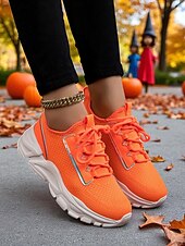 levne Pro ženy-Dámské oranžové sportovní tenisky – prodyšné běžecké boty se šněrováním a robustní podrážkou na chůzi, fitness a ležérní outfity