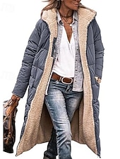 cheap Casual Parka-Women&#039;s Winter Coat Windproof Warm Open Front Vintage Daily Casual Plain Vacation Casual Daily Open Front Long Hooded Regular Fit Long Sleeve Outerwear Pink Blue Green Fall Winter