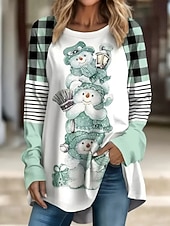 abordables Hauts de Noël-Noël Femmes T-shirt Graphique Animal Motif de flocon de neige ancien Élégant Classique manche longue Col ras du cou Hauts Longs Quotidien Sortir Week-end Imprimé Rose Claire Rouge Bleu Violet Vert