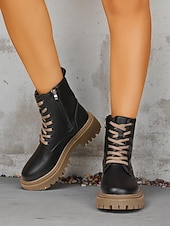 Недорогие Женские ботинки-Женские белые ботинки из искусственной кожи на шнуровке с боковой молнией и массивной подошвой — стильные армейские ботинки для кей-попа, уличной моды и повседневных образов.