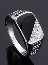 billige Menns smykker-Herrering i legering med svart onyx og zirkondetaljer, vintage geometrisk statement-smykke for fester, bryllup og hverdagsbruk