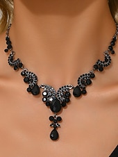 abordables Collar de mujer-Collar llamativo de lágrima de cristal para mujer, elegante joya vintage con diamantes de imitación para bailes Gatsby y bodas. &amp;fiestas nocturnas