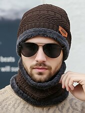 preiswerte Weihnachtsaccessoires-Unisex-Strickmütze und Halstuch-Set, zweiteilig, mit Fleece gefüttert, warm für den Winter, gemütliches Weihnachtsgeschenk für Outdoor-Sport, Skifahren und den Alltag