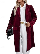 billiga Blazers och kostymer-Dam Kavaj Kappa Håller värmen Bekväm Ficka Knappar Elegant Mode Slät Fest Födelsedag Fest / afton Ledigt Lång Nedvikt Normal Långärmad Ytterkläder Svart Vin Blå Höst Vinter