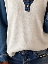  Dame Skjorte Teksturbluse Waffle Lounge T-skjorte T skjorte Lapper Knapper Fargeblokk Aktiv Fritid Langermet Skjortekrage Vanlige topper Daglig Ferie Ut på byen Hvit Høst Vinter