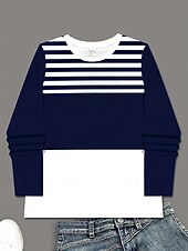 economico T-shirt a righe e geometrico-Per donna Maglietta Stampato Grafico Geometrico A righe Vintage Moda Elegante Manica Lunga Girocollo Top Regolari Quotidiano Weekend Blu marino Primavera Autunno Inverno