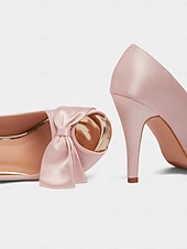 cheap Peep Toe Pumps-Women's Pink Satin Peep Toe Pumps - High Heel Dress Shoes with Bow Detail for Formal Occasions &amp; Cocktail Parties