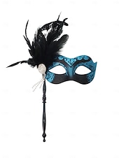 billige Maskerade Tilbehør-Håndholdt maskerademaske med grønn fjær for kvinner, strass og perledetaljer til julefest og Great Gatsby-ball &amp;karneval