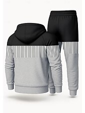 cheap Tracksuits-Men&#039;s Hoodie Tracksuit 2 Piece Tracksuit Drawstring Zip Up Geometric Clothing Suit Fall Black Orange Vocation Outdoor Travel Lightweight Fashion Long Sleeve Sport Activewear Stretchy Regular Fit