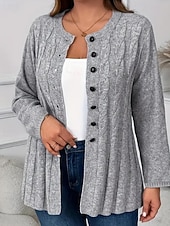 Недорогие Кардиган с открытым передом-Жен. Вязаная ткань Кардиган Уличный стиль На каждый день Сплошной цвет Вырез под горло Пуговицы Трикотаж Длинный рукав Обычные топы Вязать Повседневные На выход выходные Серый Осень Зима